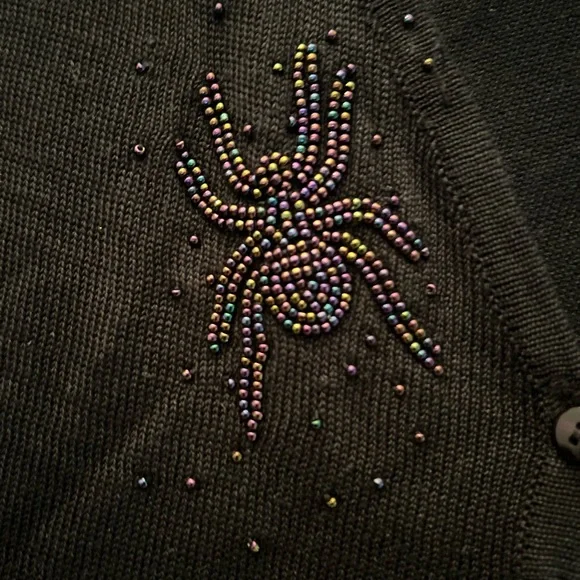 Betsey Johnson Y2K original black cardigan with Spider Beaded detail sz S, Black - Picture 3 of 5